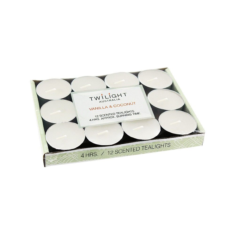 Candle T-lite 4Hrs 12pk Vanilla Coconut