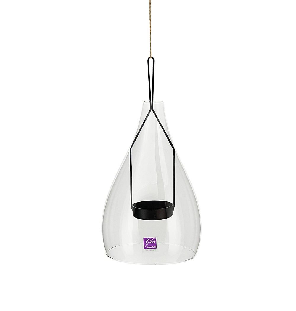 Glass Hanging T-lite Lamp 15x23cm