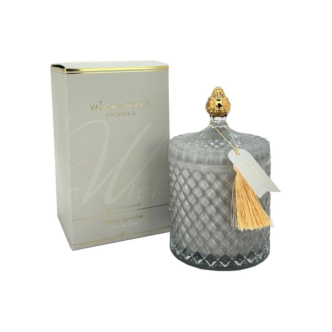 Candle Soy Jar Diamond 450g White Camellia