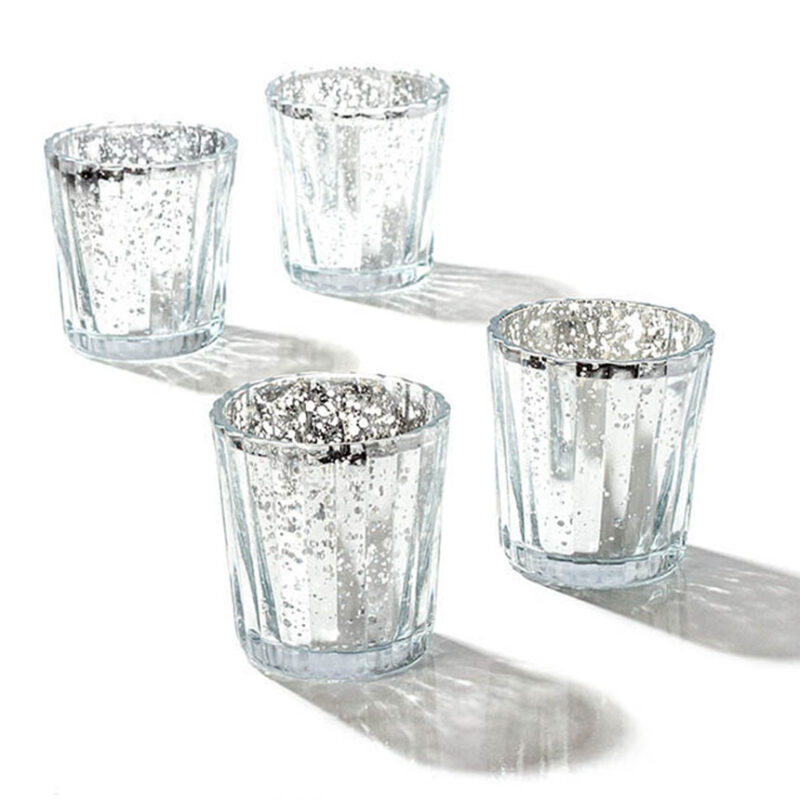 Glass Votive Candle Holder Stripe Mercury Silver