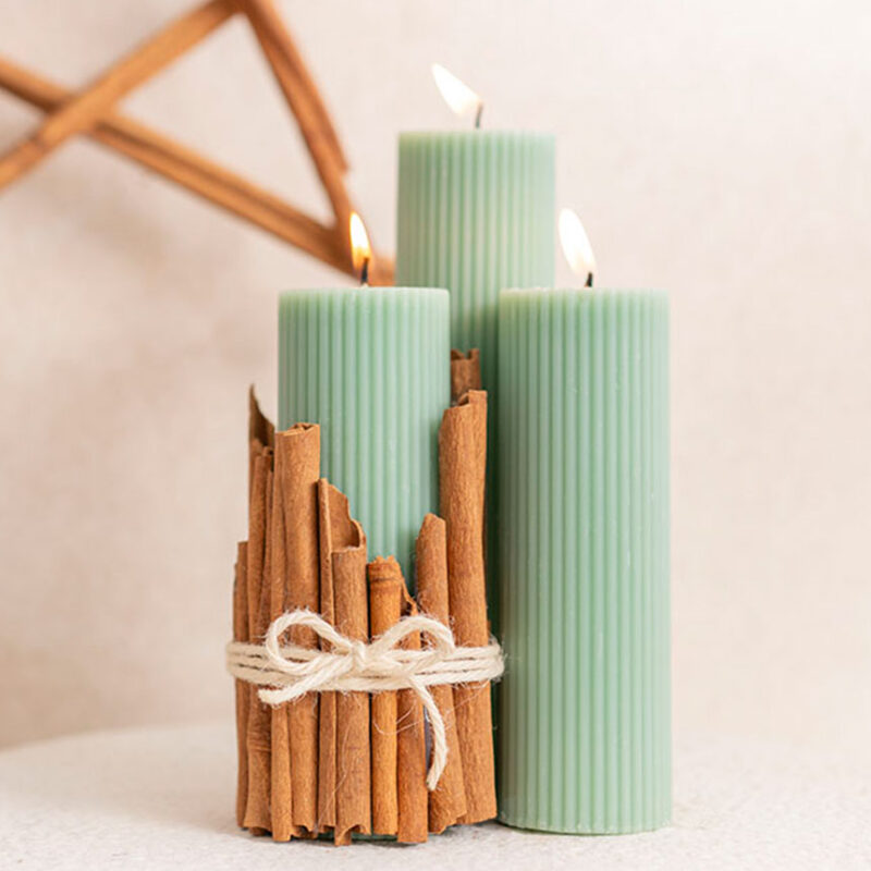 Roman Fluted Pillar Candle Pale Sage - Image 3