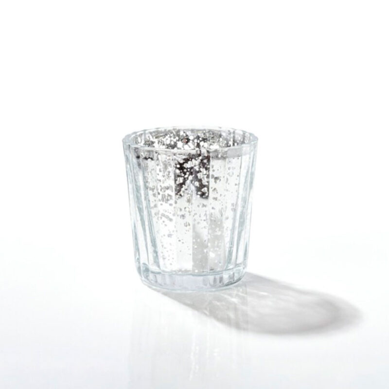 Glass Votive Candle Holder Stripe Mercury Silver - Image 2