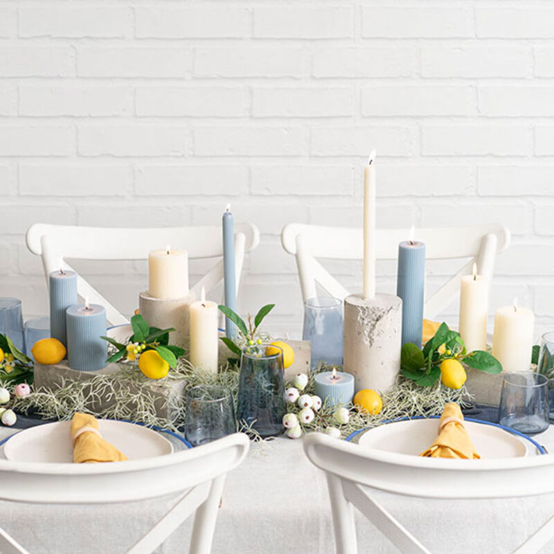 Roman Fluted Pillar Candle French Blue