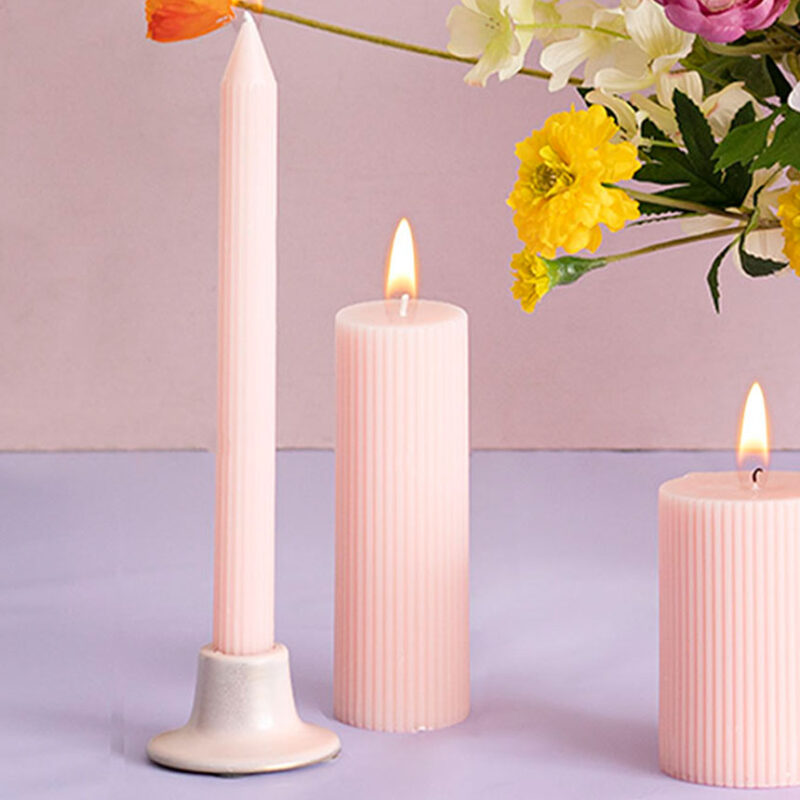 Roman Fluted Pillar Candle Pale Pink
