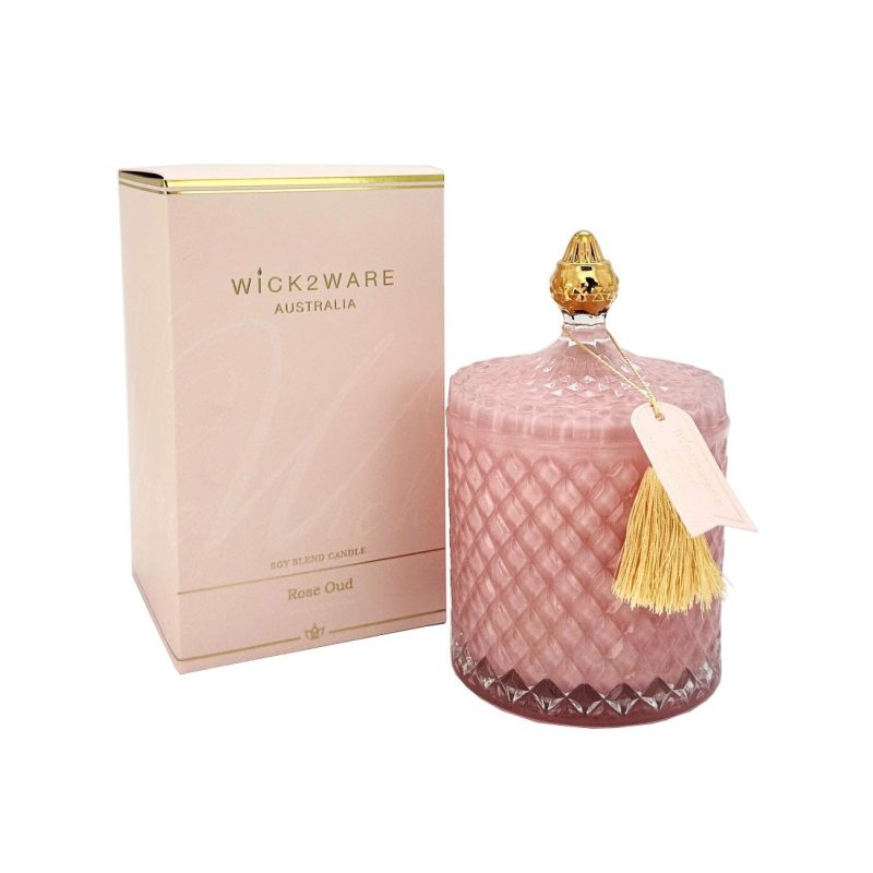 Candle Soy Jar Diamond 450g Rose Oud
