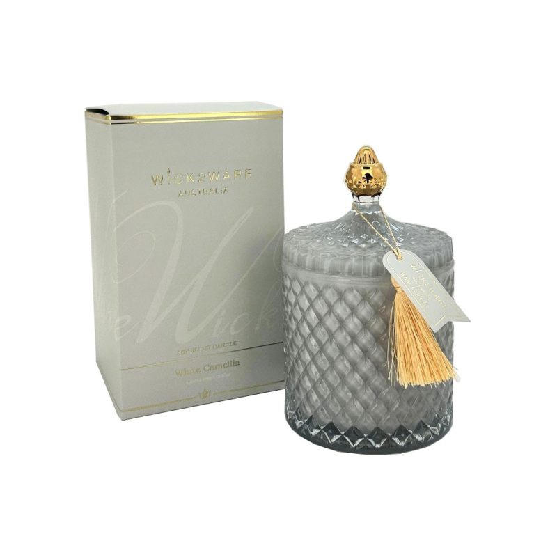 Candle Soy Jar Diamond 450g White Camellia