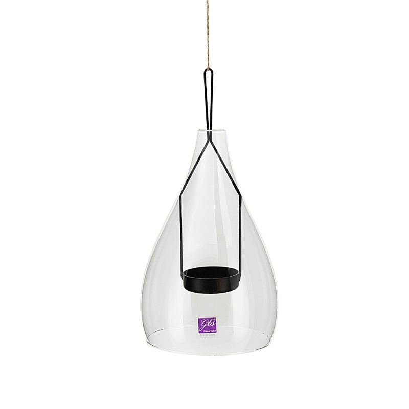 Glass Hanging T-lite Lamp 15x23cm