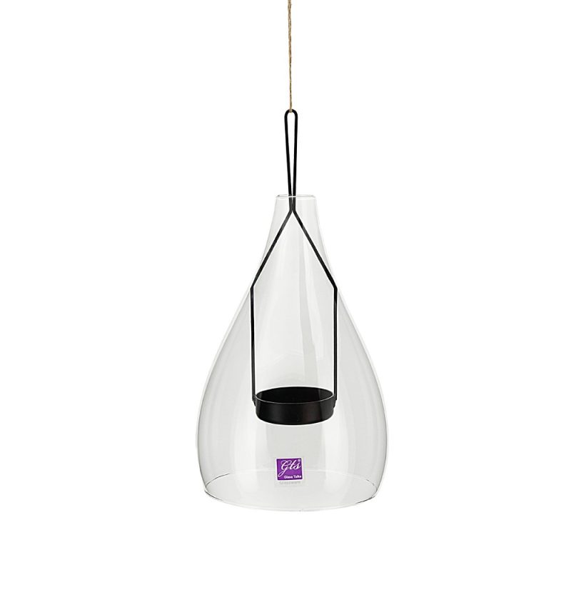 Glass Hanging T-lite Lamp 15x23cm