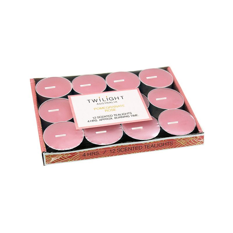 Candle T-lite 4Hrs 12pk Pomegranate Rose