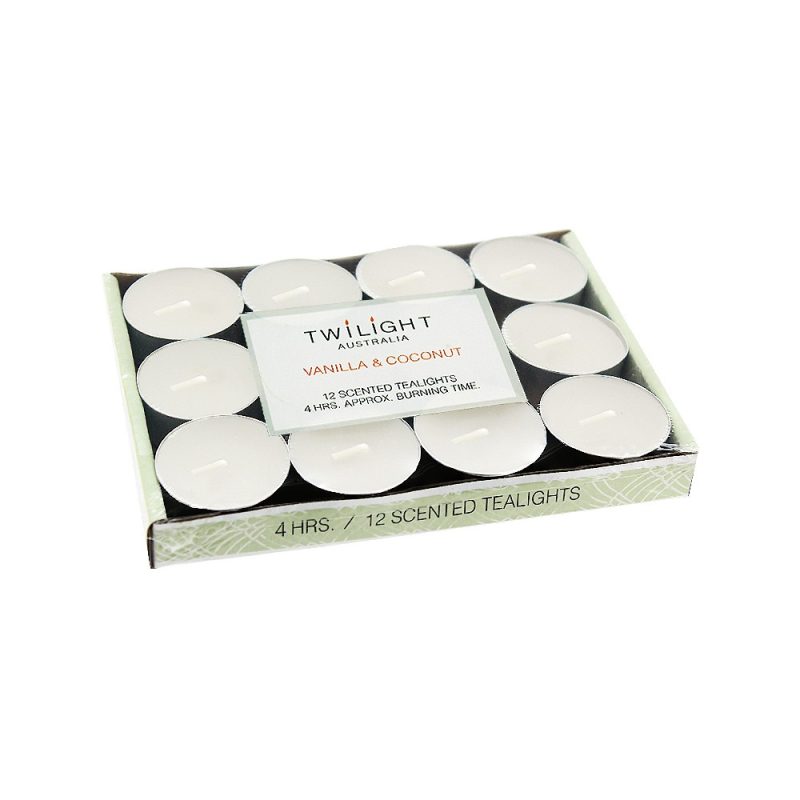 Candle T-lite 4Hrs 12pk Vanilla Coconut