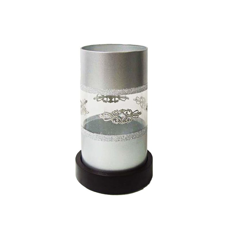 Candle Holder Glass Silver Pattern 10x18.5cm